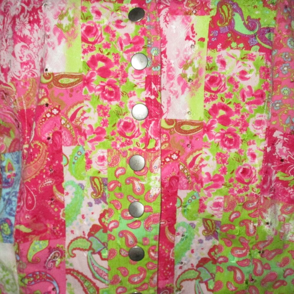 Cj Banks Red & Pink Patchwork Pattern Denim Snap … - image 2